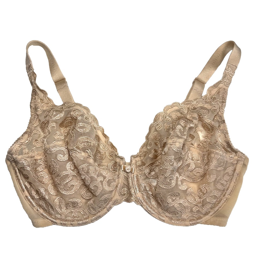 Wacoal Arabesque Semi-sheer Underwire Lacey Bra Size 34DD Beige 85199